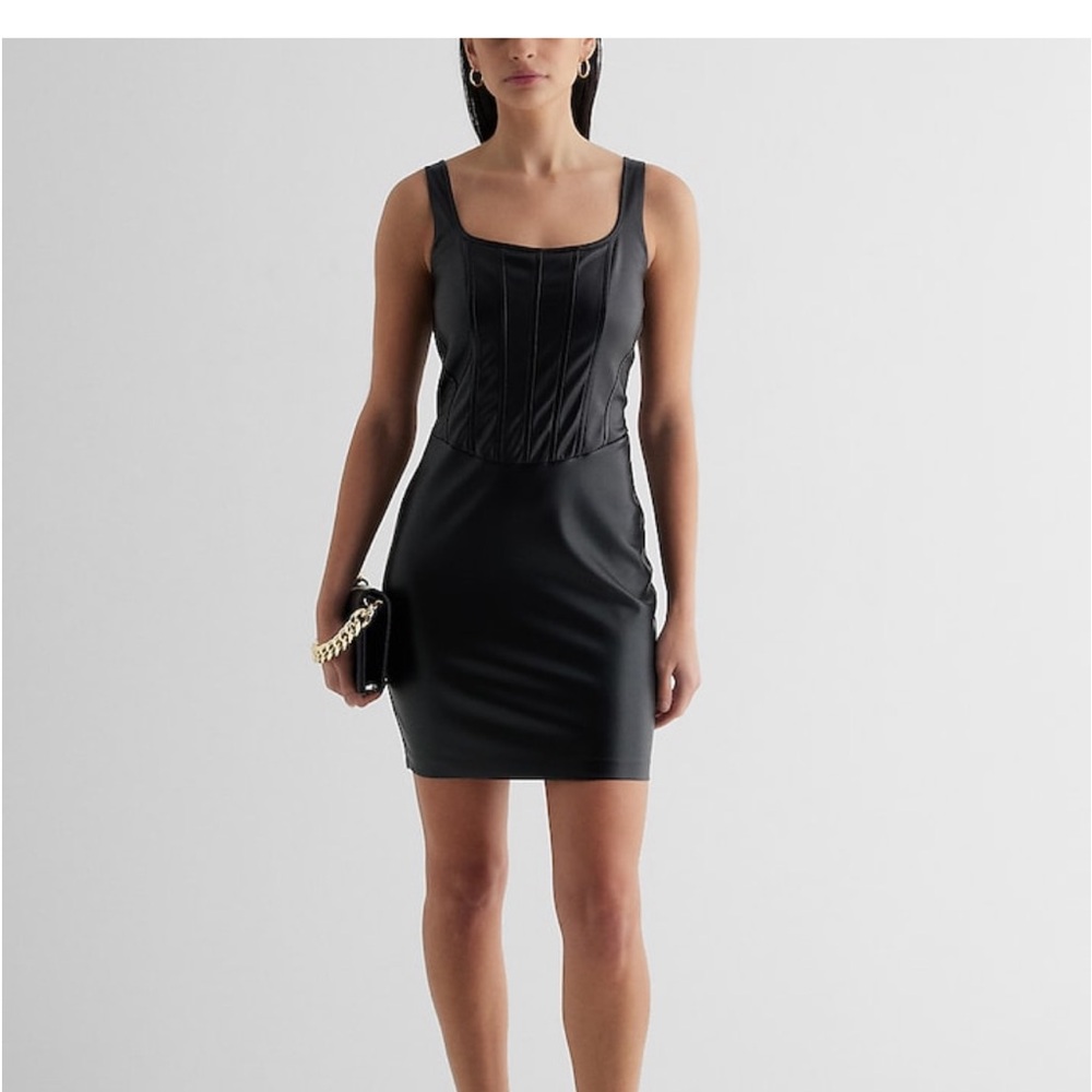 Express Faux Leather Scoop Neck Corset Mini Dress